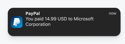 Concise transactional notification from PayPal