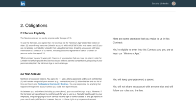 LinkedIn user agreement - translation of legalese into plain speak