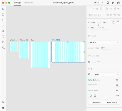 Layout grids in Adobe XD adapt across multiple screen sizes.