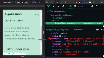 Vue Devtools showing bodyPlainText property