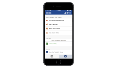 GEICO mobile app home page