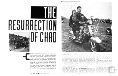 The Resurrection of Chad. The Face 1984. Art direction by Neville Brody. This design introduced a hand-drawn typeface which was frequently used in the magazine from then on.