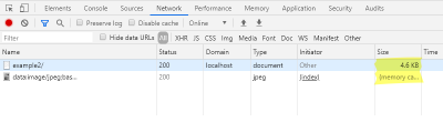 Shows the network console and the sizes of the HTTP requests