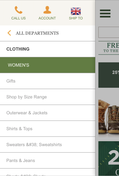 L.L.Bean hamburger navigation