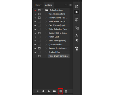 The actions panel with the “New Action” button highlighted in a red square