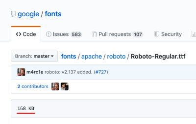 Roboto Regular has a file size of 168kb