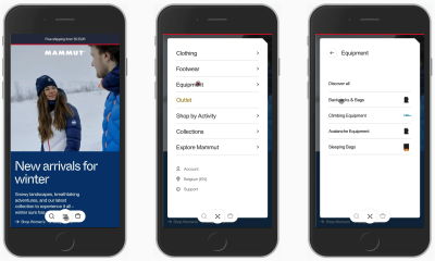 Three screenshots of the Mammut website as seen on mobile