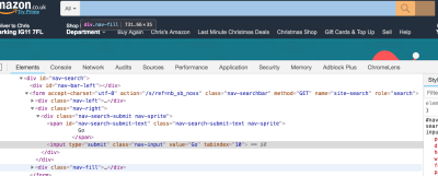 Screenshot of Chrome inspector against Amazon search area