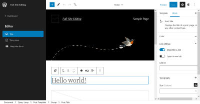 A screenshot of WordPress Full-Site Editing