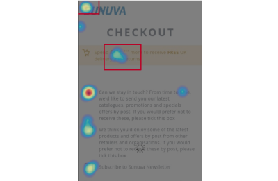 A screenshot with using heat maps on the checkout page