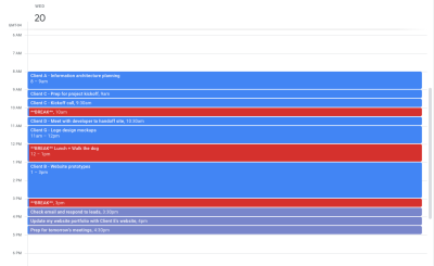 Google Calendar time-blocking example