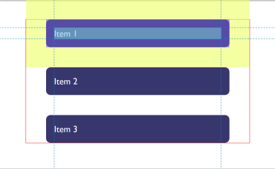 The item with a yellow highlighted margin showing outside the parent