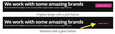 Fresh Egg A/B tests ghost buttons on its website.