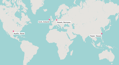 A map of the world showing main locations where our teams are based out of