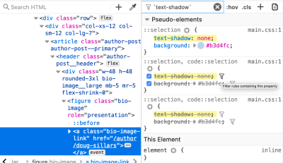 Filtering styles by a property in Firefox.