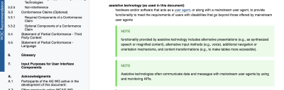 The WCAG 2.1 Glossary section, which provides contextual definitions of words and phrases used within the standard.