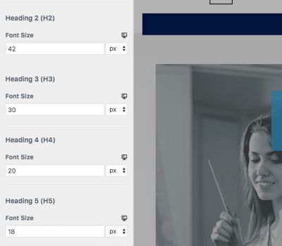An example of font size choices in WordPress