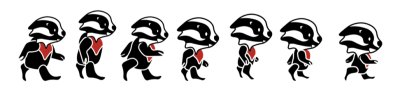 Image showing 7 iterations of the badger design and how it changed.