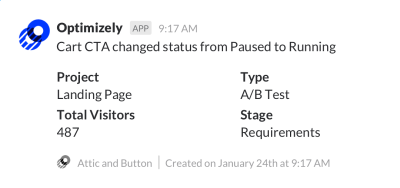 Optimizely uses Block Kit to create two-column formats