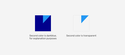 Two squares with blue conic gradients in a triangle shape. The first square has a dark-blue background, and the second square has a transparent one