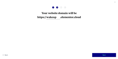 The second step in the Elementor Cloud Website setup wizard is to choose the host name