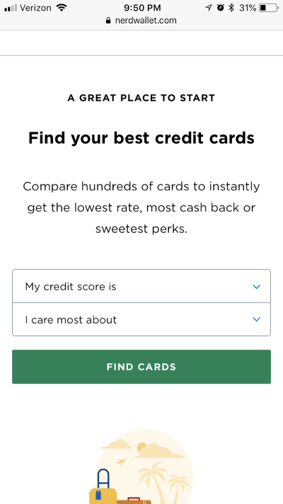 The NerdWallet home page