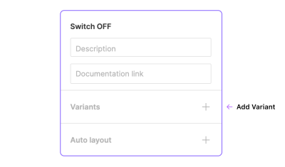 Part of the design sidebar panel showing the position of the button to add variants.