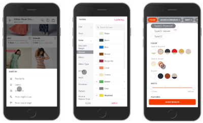 Better options for displaying filters: Myntra and Tylko.