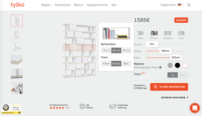 A shelf configurator integrated into a product page, Tylko