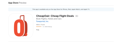 CheapOair Apple mobile app store listing