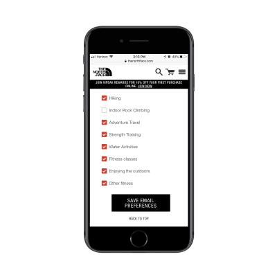 The North Face email preferences