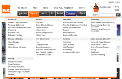 Example of a menu from B&Q