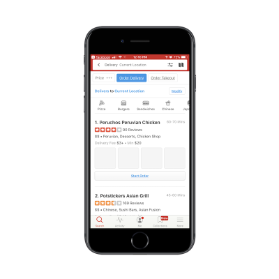 Yelp app search filters