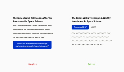 A comparison of the link button with a long text (left) and another version shown using a concise button with a short text (right)