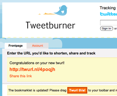 A screenshot of Tweetburner Homepage