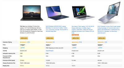 Side-by-side competitor tables