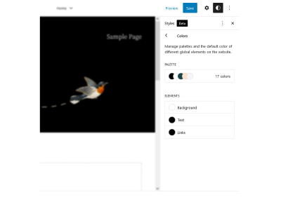 A screenshot of WordPress Full-Site Editing color palette