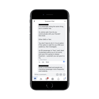 Facebook conversation about Messenger marketing