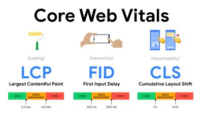 New Core Web Vitals in an oveview, LCP < 2.5s, FID <100ms, CLS < 0.1