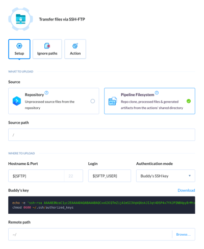 Tutorial step 4: Adding an SFTP action