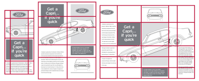 Three different combinations of columns and rows form distinctive grids for small, medium, and large screens.