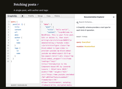 GraphiQL client on documentation site