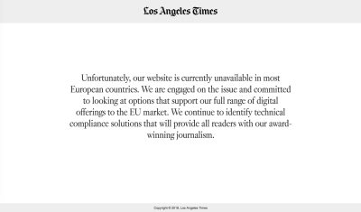 los-angeles-times' message stating that the website was unavailable in most European countries