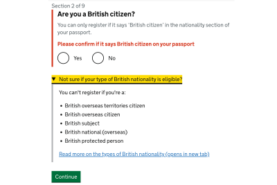 A screenshot from Gov.uk with a tooltip opened and the error message above it