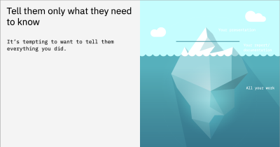 A metaphor with an iceberg peak of what you need to tell at your presentation