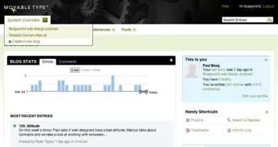 A screenshot of Movable Type admin system