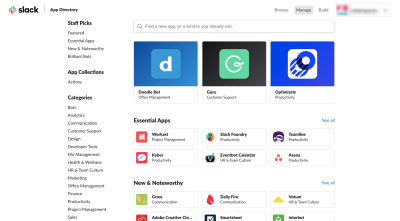The front page of the Slack App Directory
