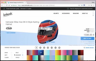 Helmade helmet configurator allocates quite a lot of space to the 3D rendering of the helmets; but especially on desktop, a slightly larger view could help.