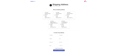 Screenshot of shipping address page