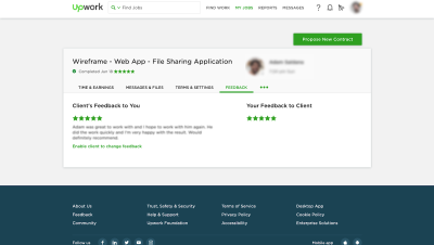 A screenshot taken from Upwork with reviews 